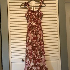 Flowered Maxi Dress - Smocked Top